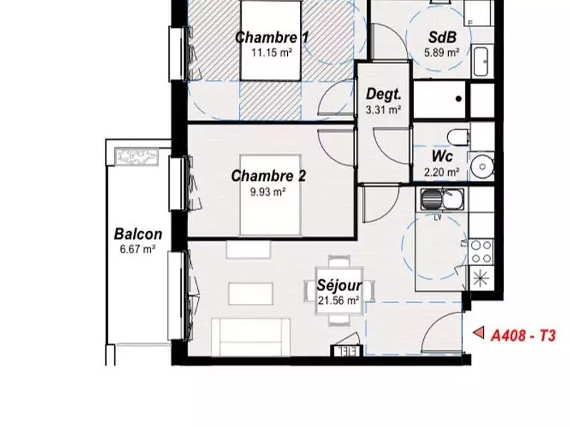 Appartement, 54 m²