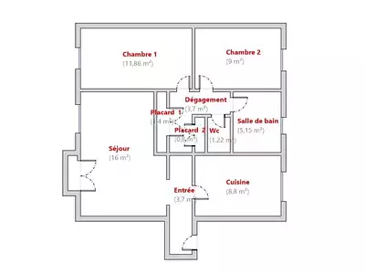 Appartement, 62 m²