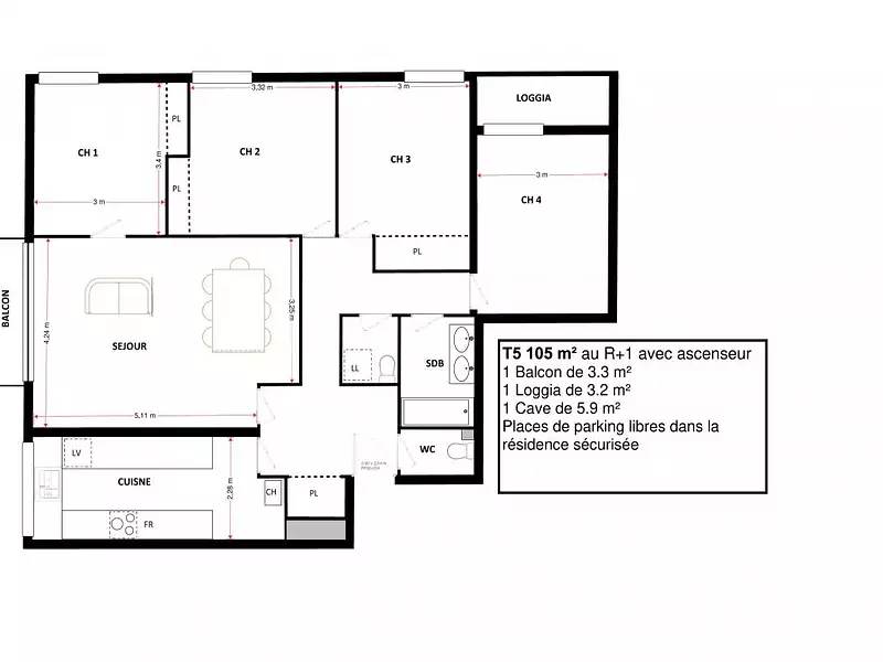 Appartement, 107 m²