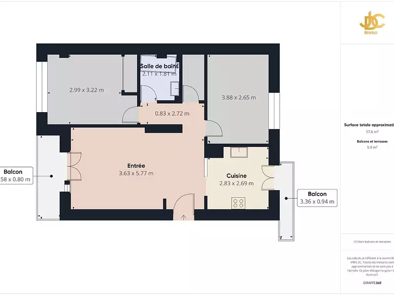 Appartement, 57,17 m²