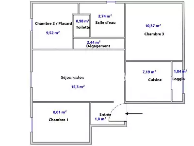 Appartement, 60 m²
