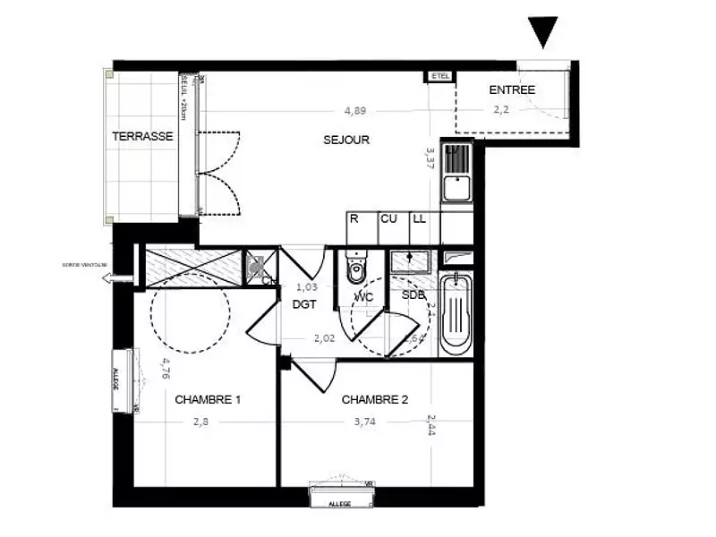 Appartement, 49,44 m²