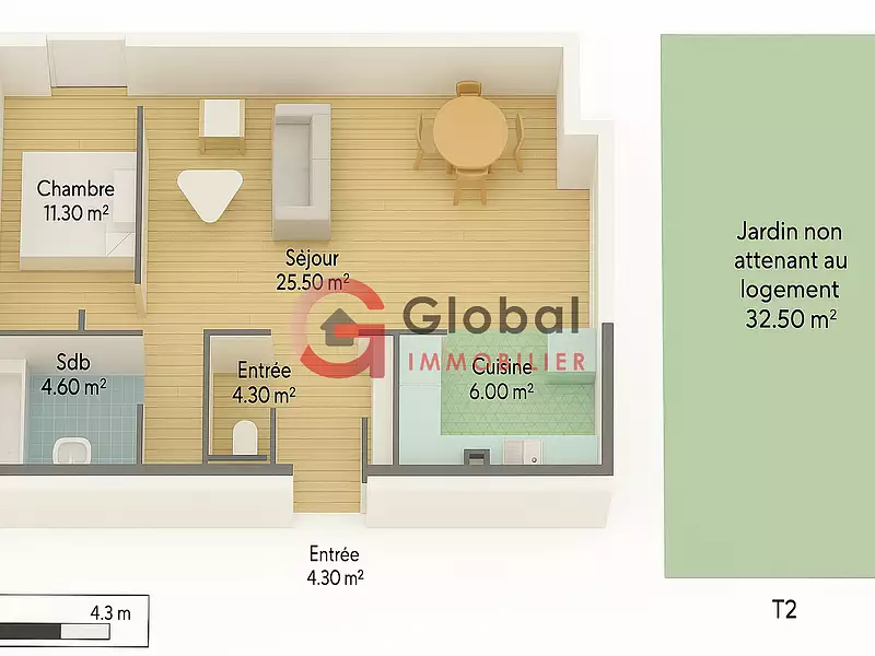 Appartement, 57,8 m²