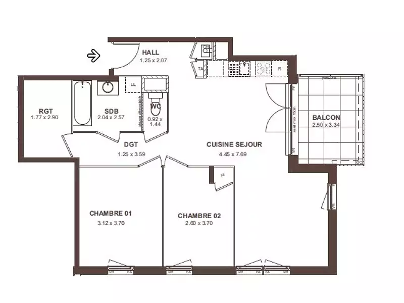 Appartement, 71,11 m²