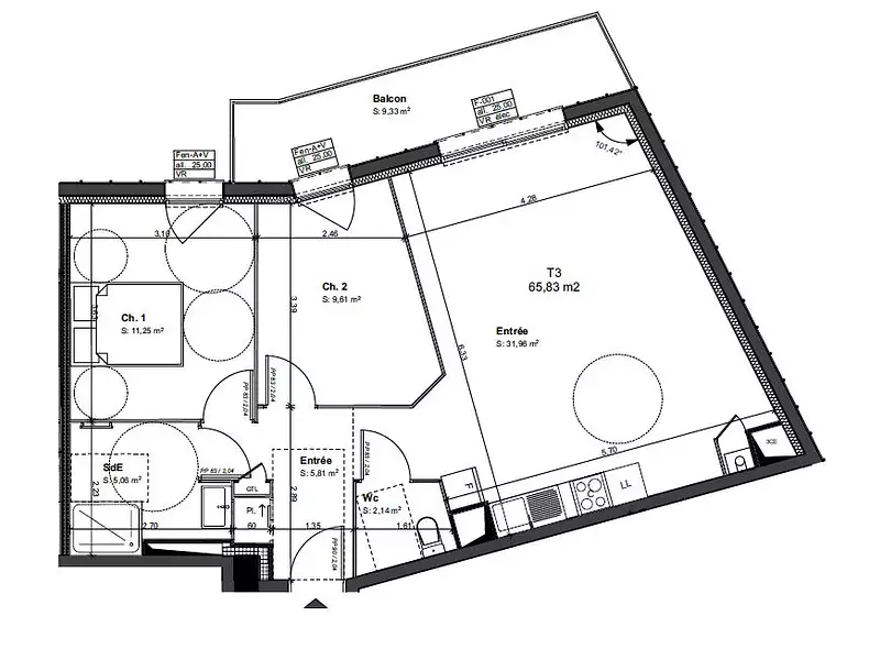 Appartement, 65,83 m²