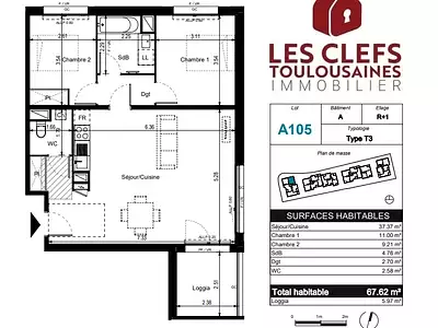 Appartement, 60 m²