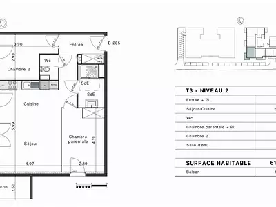 Appartement, 62 m²