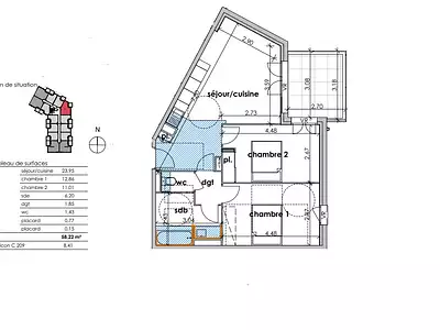 Appartement, 58 m²