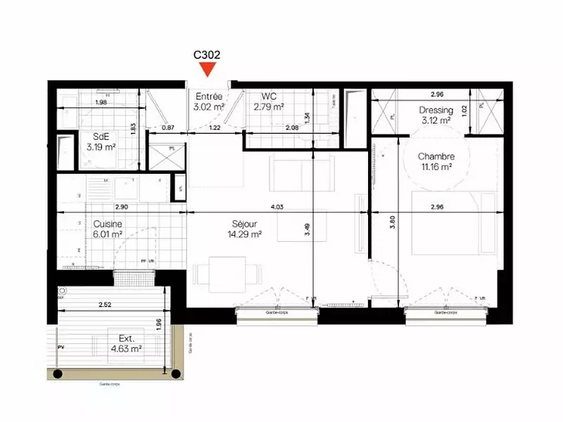 Appartement, 43,58 m²