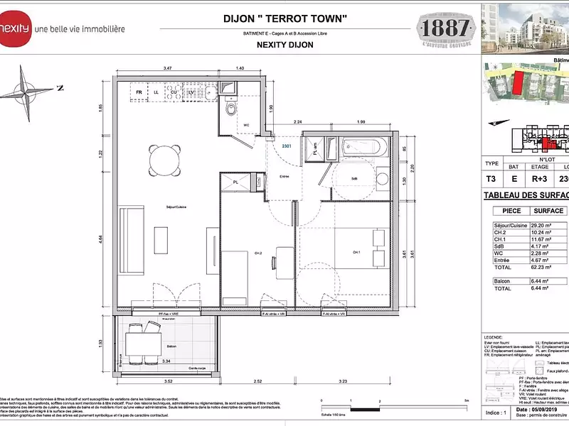 Appartement, 62,23 m²