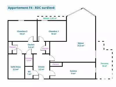Appartement, 69 m²