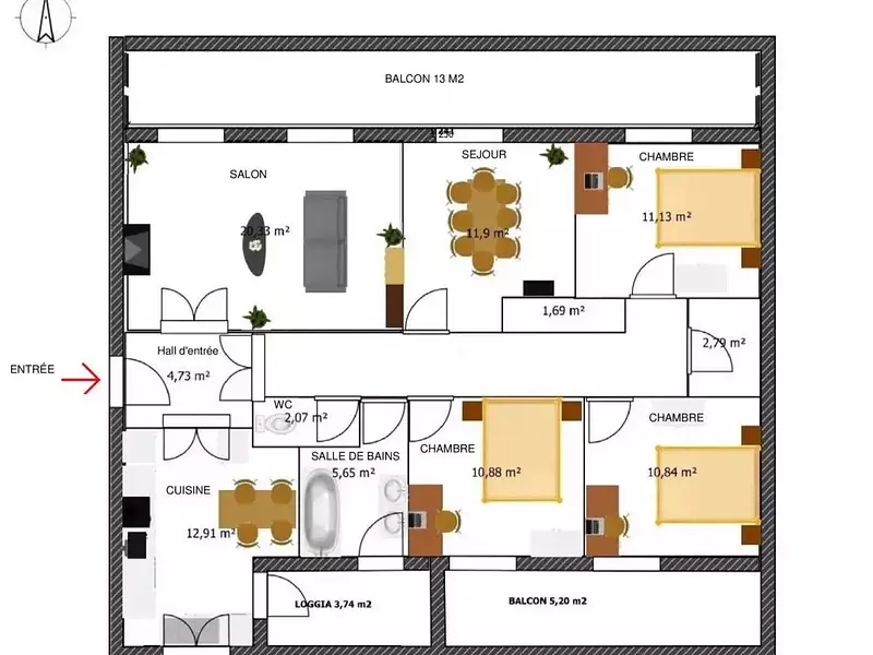 Appartement, 96 m²