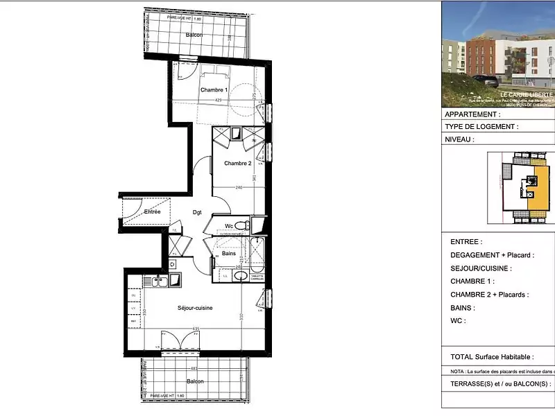 Appartement, 61,6 m²