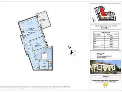 Appartement, 61 m²