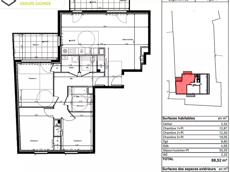Appartement, 88,52 m²