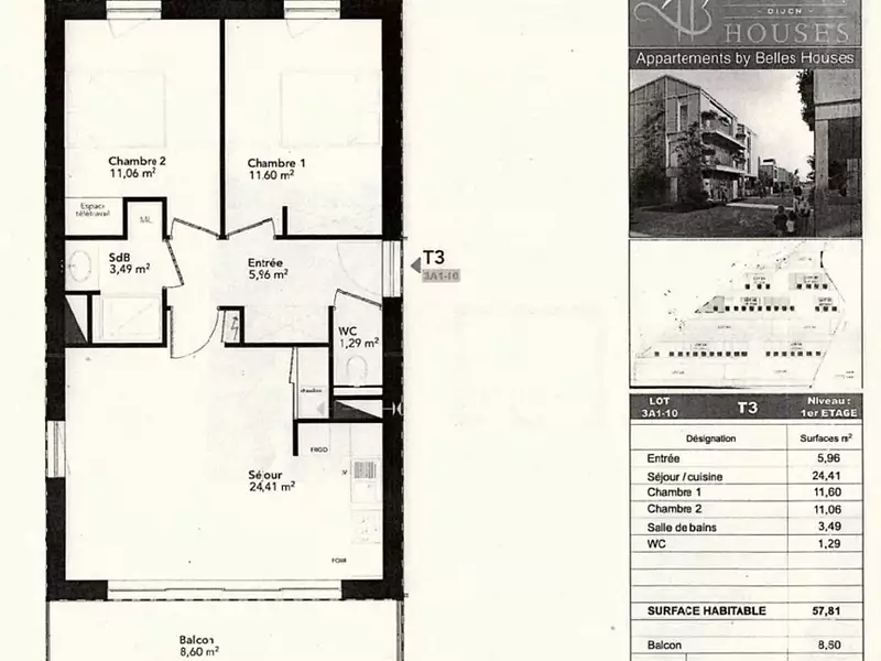 Appartement, 57,81 m²